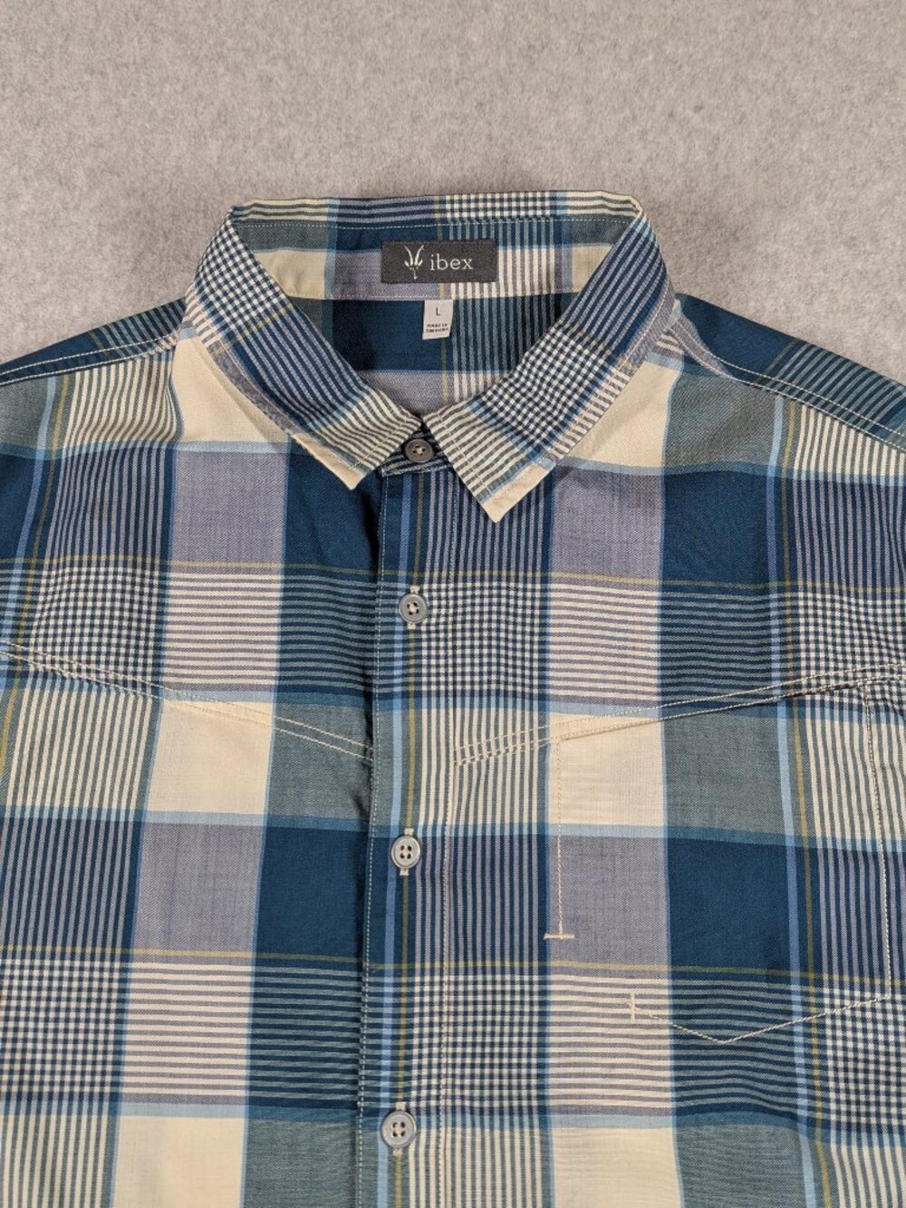 Ibex Shirt Men's Large Short Sleeve Plaid 100% Wool Western Button Up